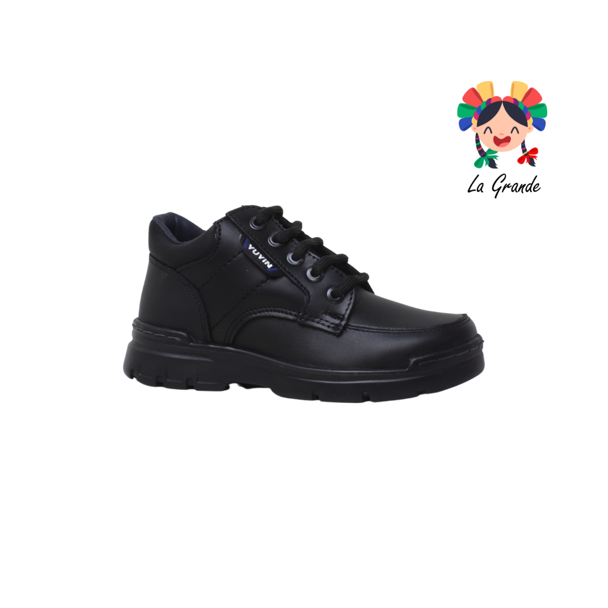 23301  YUYIN Negro Piel Zapato Escolar tipo Bota para Niño