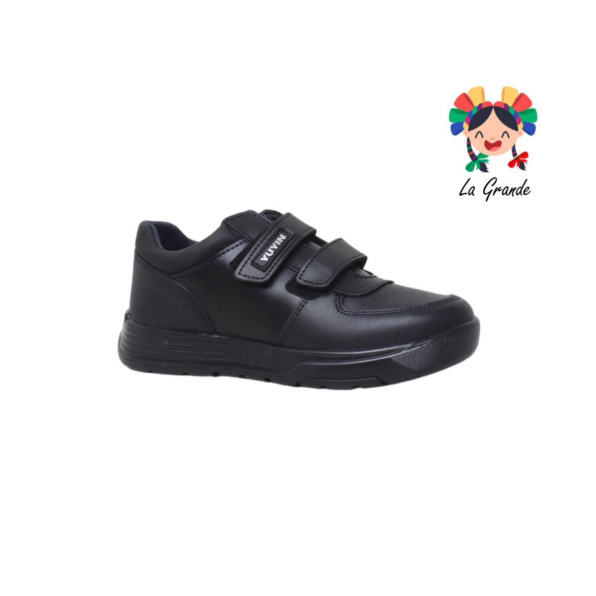 24291 YUYIN Negro Piel Zapato Escolar Choclo para Niño