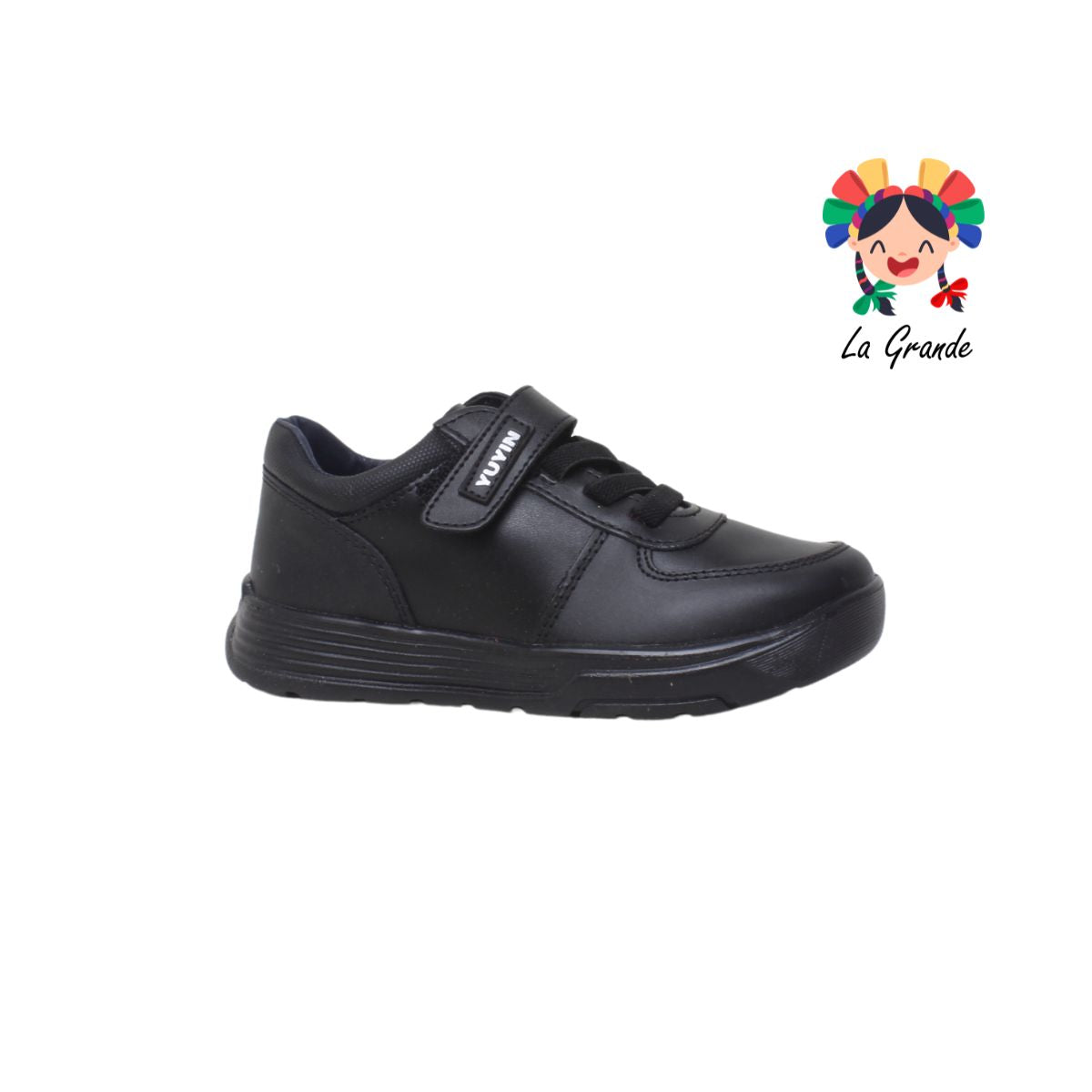 24293 YUYIN Negro Piel Zapato Escolar Choclo para Niño