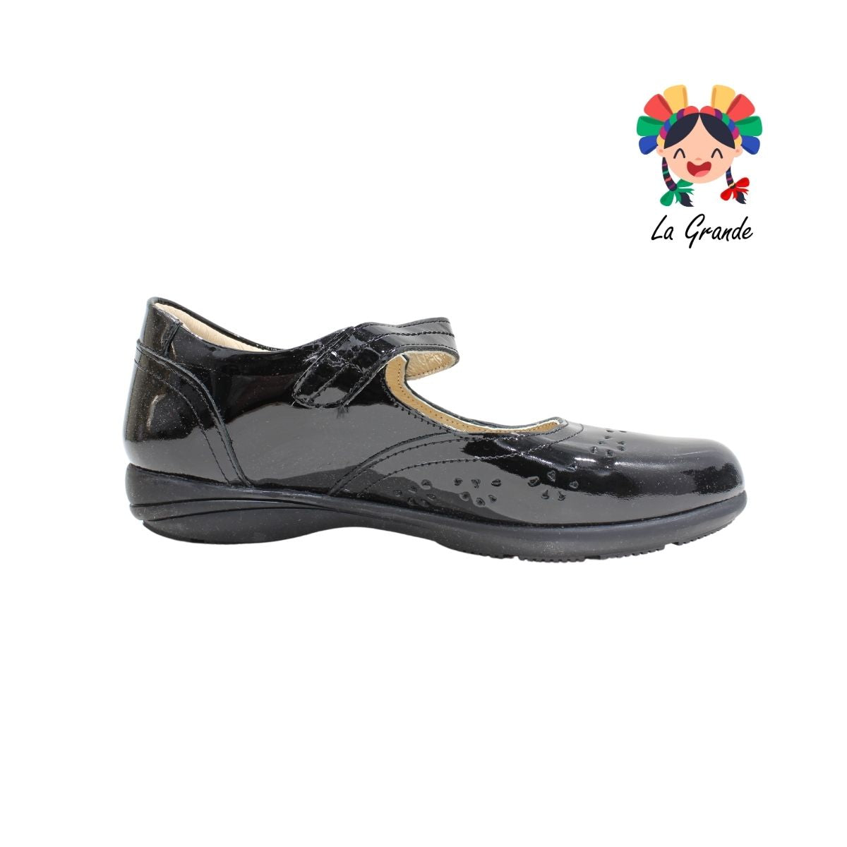 2526 DOGI Negro charol zapato de piel escolar para jovencita