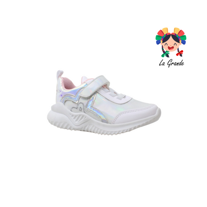 2551 DOMINIQ Blanco Tornasol Sintético Tenis Choclo Casuales para Niña y Dama