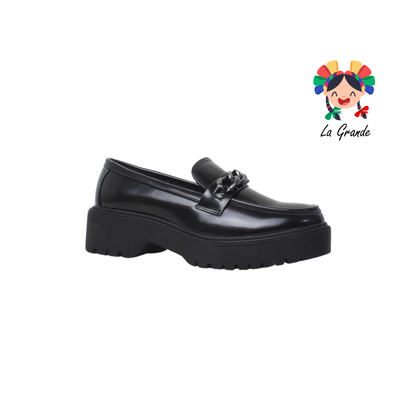 2574 VI LINE FASHION Negro Charol Zapato Mocasín con Plataforma para Dama