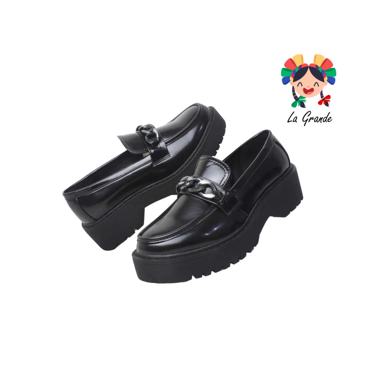 2574 VI LINE FASHION Negro Charol Zapato Mocasín con Plataforma para Dama