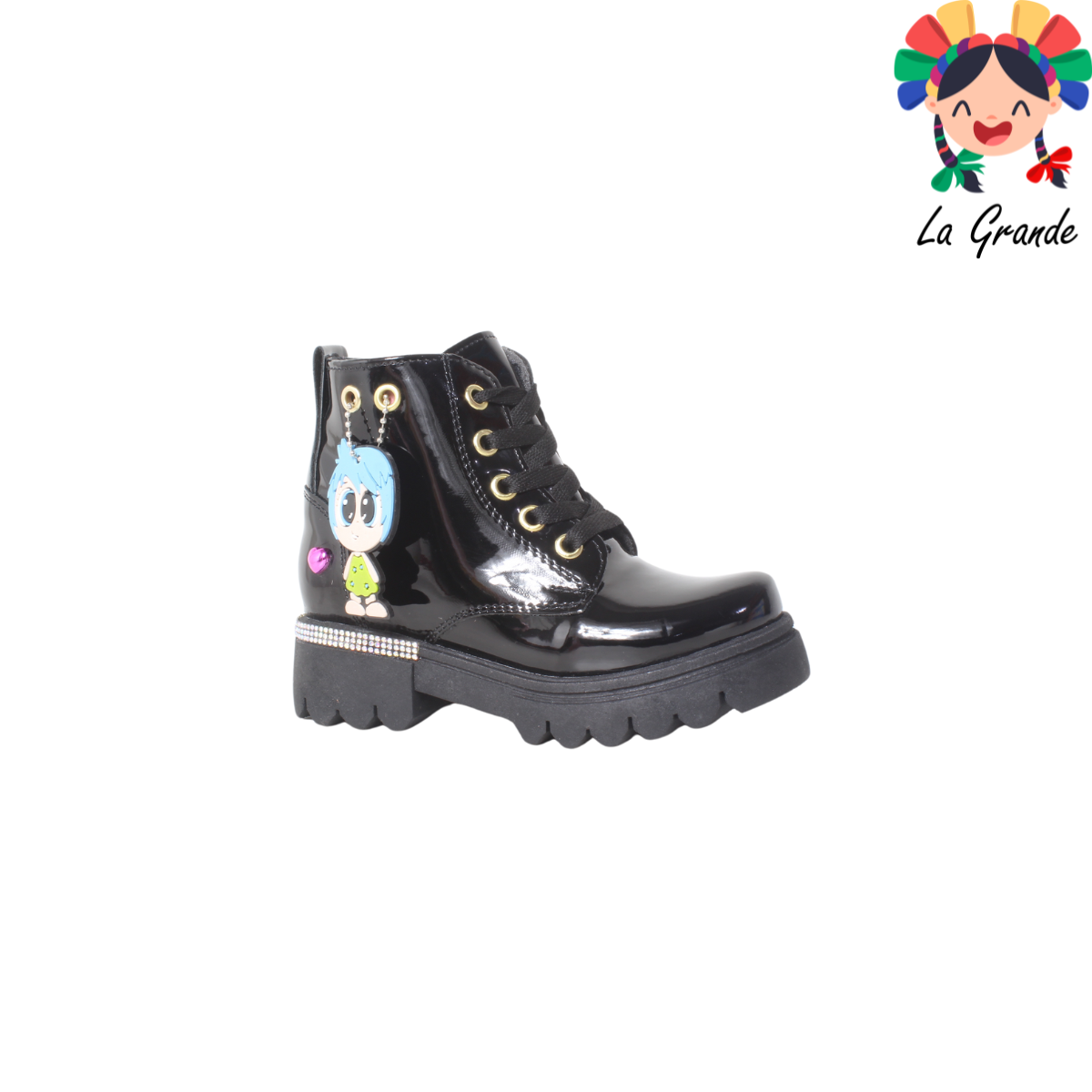 2800 Alegria ANDRE LOV Negro Charol Casual Bota Corta para Niña