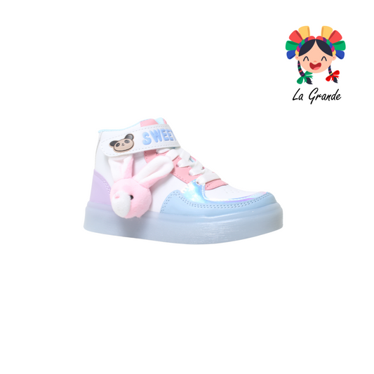 2801 FRIDAYS Bco Rosa Lila Tenis Casual con Led para Niña