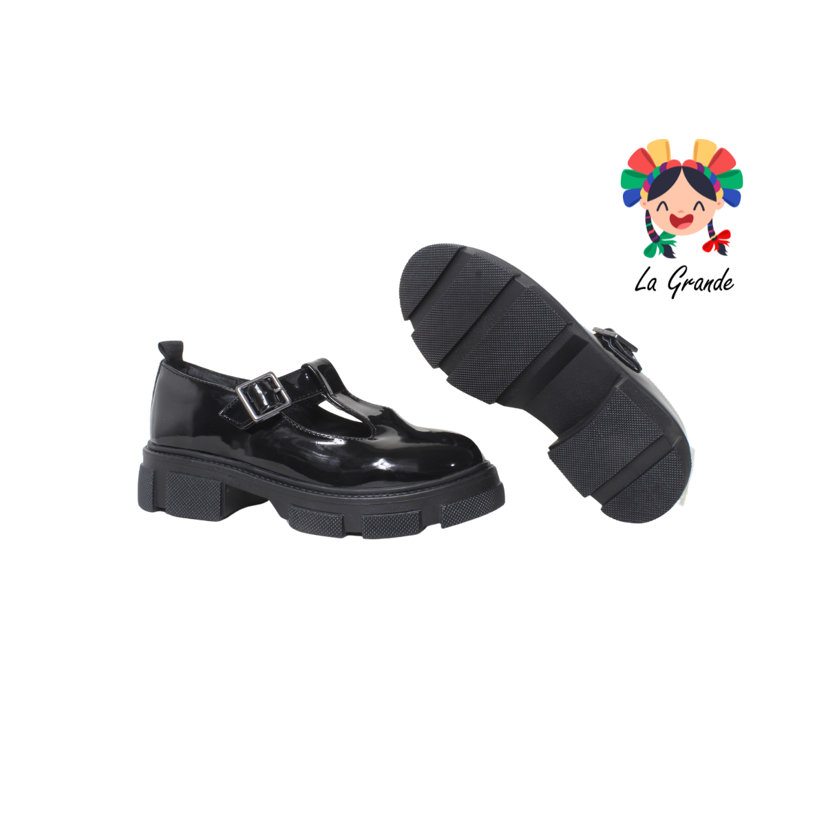 2936 BAMBINO Negro Sint Charol Zapato Escolar para Niña