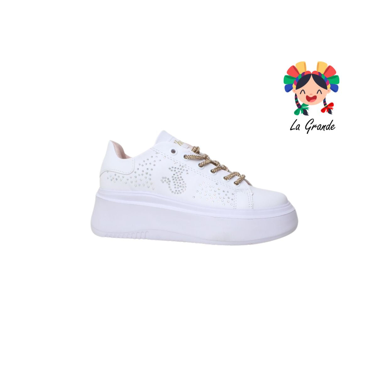 3003 SHADOW Blanco Oro Tornasol Tenis Choclo Casuales con Brillos para Dama