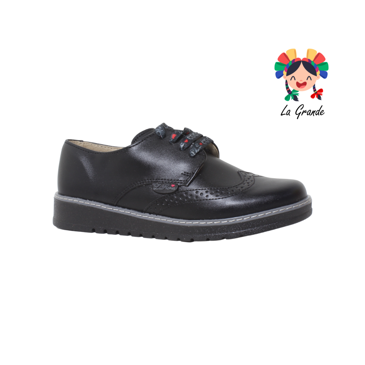 3010 LADY FLORES Negro Bostoniano Sintetico Zapato Casual para Dama