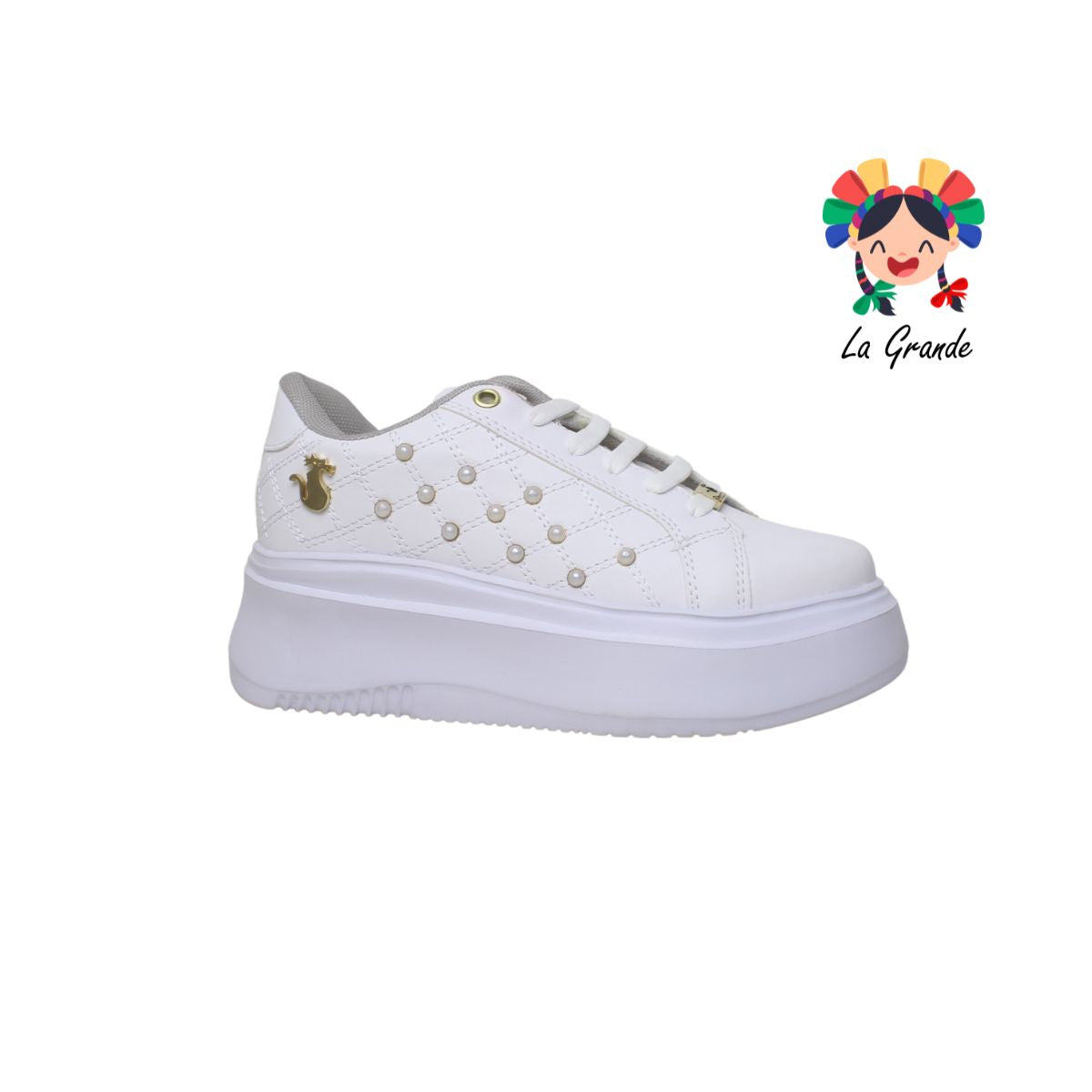 3037 SHADOW Blanco Oro tenis choclo para dama