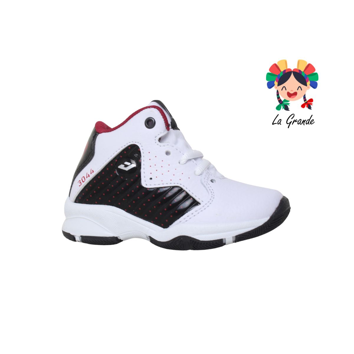 3044 JANLO Bco Ngo Rojo Tenis Bota para Niño