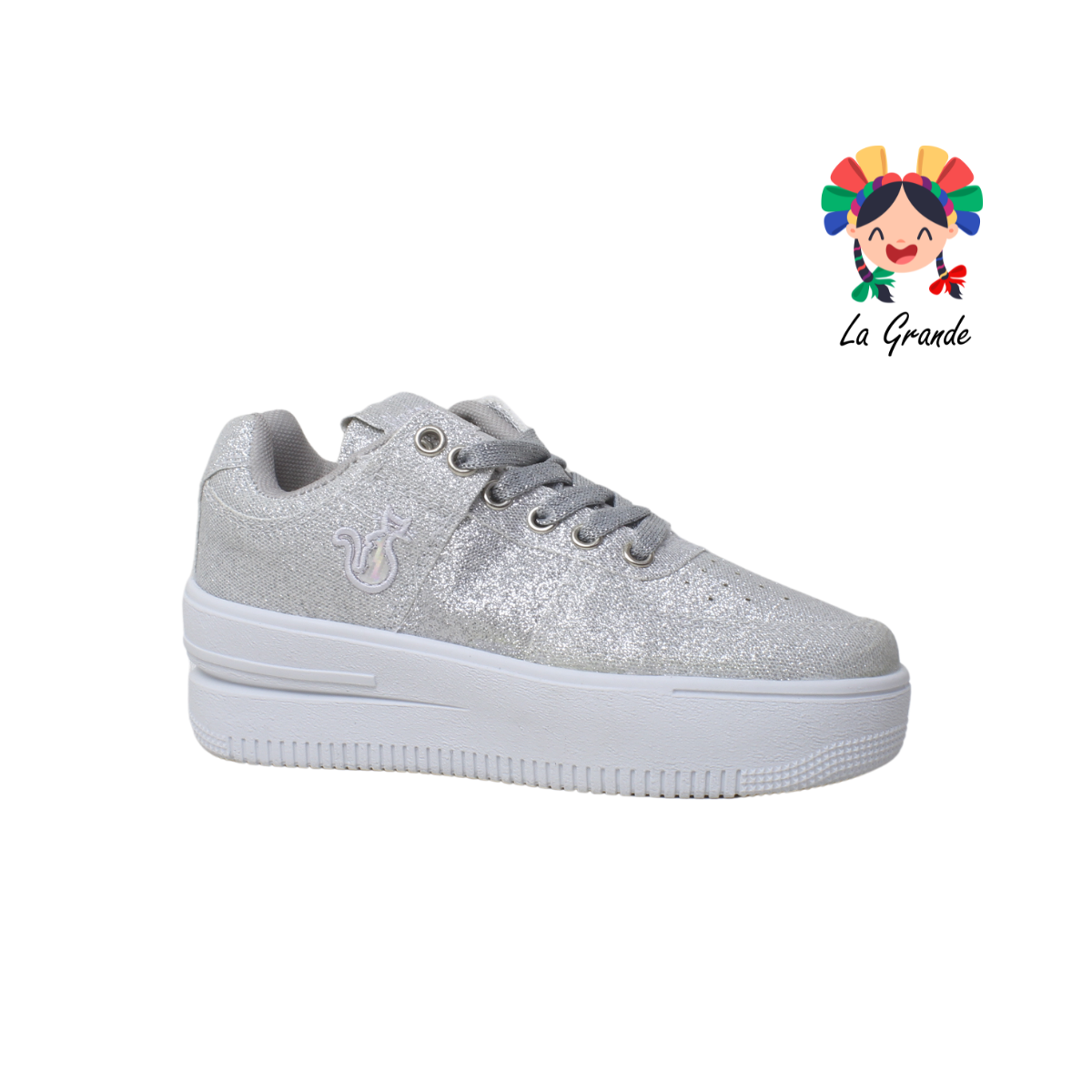 3053 SHADOW Plata Sint Tenis Casual de Glitter para Dama