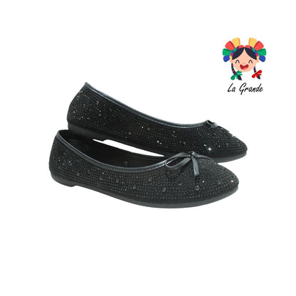 3056 SHOSH negro zapato tipo ballerina con pedrería para dama