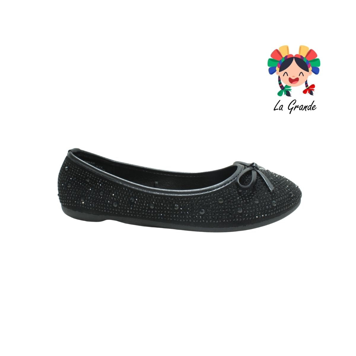 3056 SHOSH negro zapato tipo ballerina con pedrería para dama