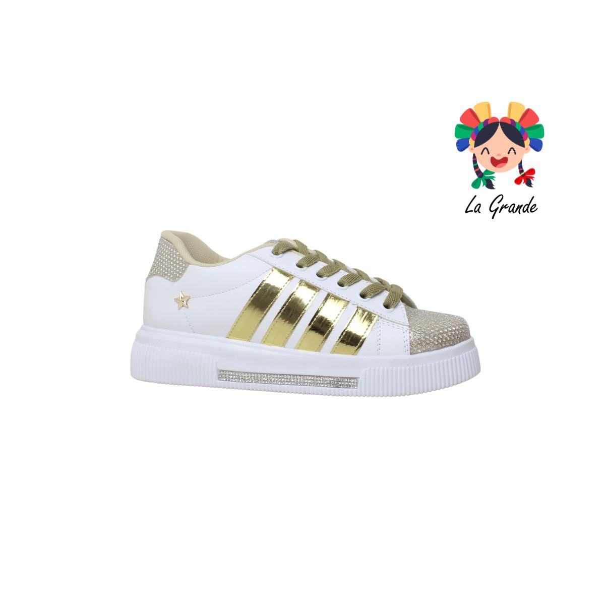 310 ANDRE LOV Blanco Oro Tenis Sint Casual  Choclo para Dama