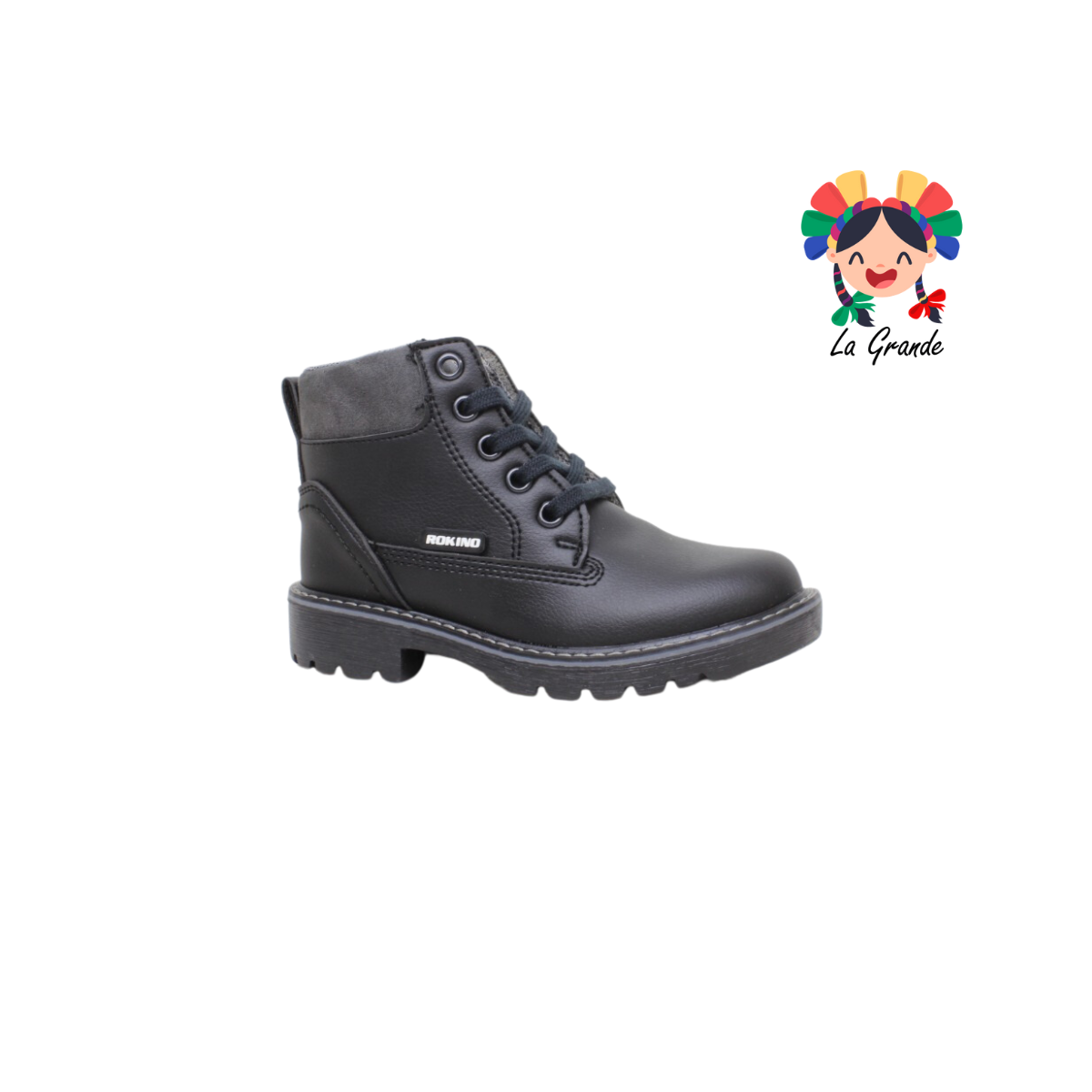 3153 ROKINO Negro Piel Bota para Niño