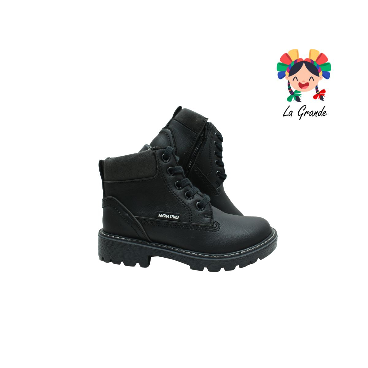 3153 ROKINO Negro Piel Bota para Niño