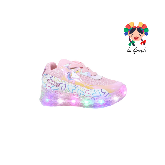 331 SWEET Rosa Glitter Sint Tenis Casual Choclo con Luces Led para Niña