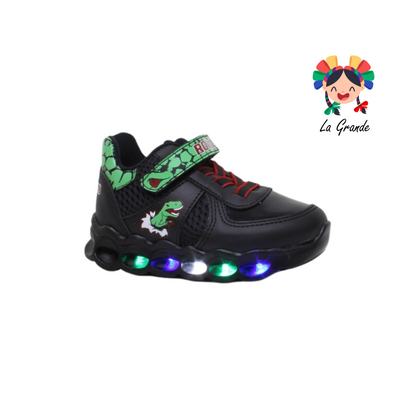 3371 ROKINO negro rojo tenis con luces de dinosaurio niño infantil