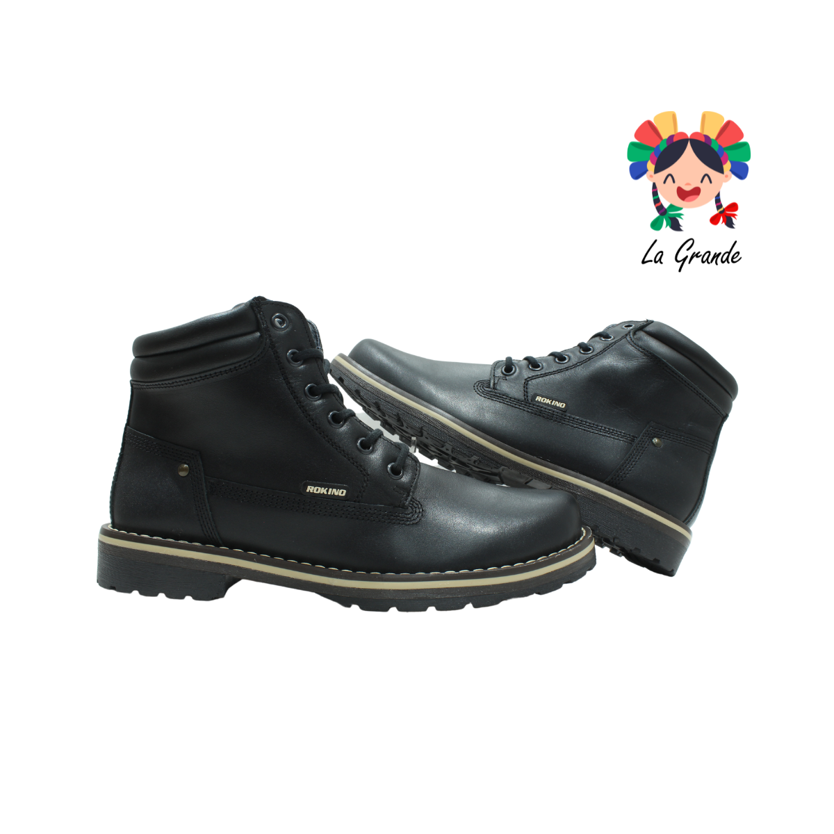 3443 ROKINO Negro Piel Bota para Caballero