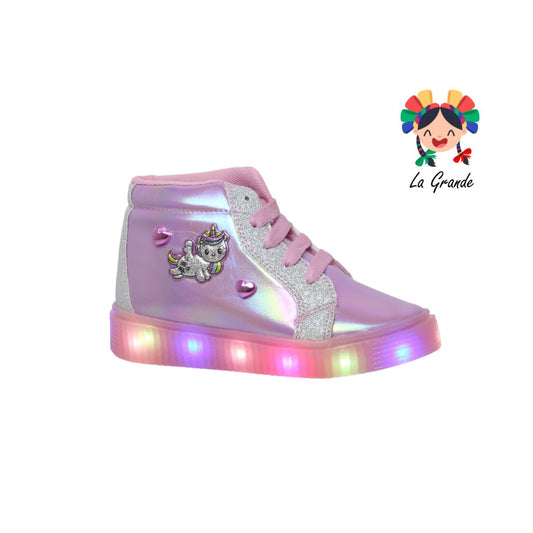 3536 Unicornio NIKKI FASHION Lila Plata Sint Tenis Bota con Luces para Niña