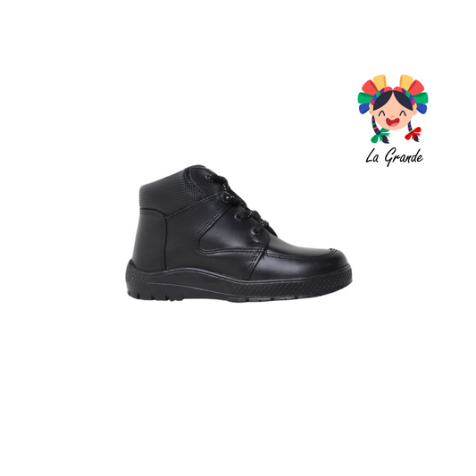 4038 FEF Negro Piel Zapato Tipo Bota Escolar para Niño