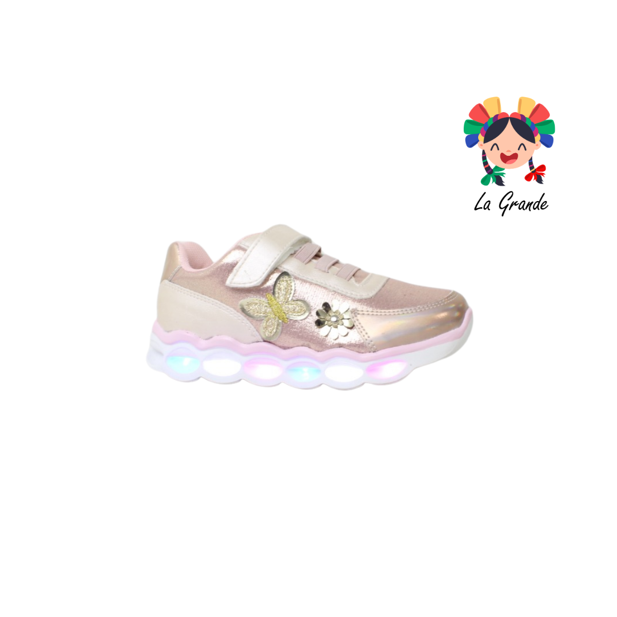 4082 DOMINIQ Oro Rosa Sint tenis Casual con Luces LED tipo choclo para Niña