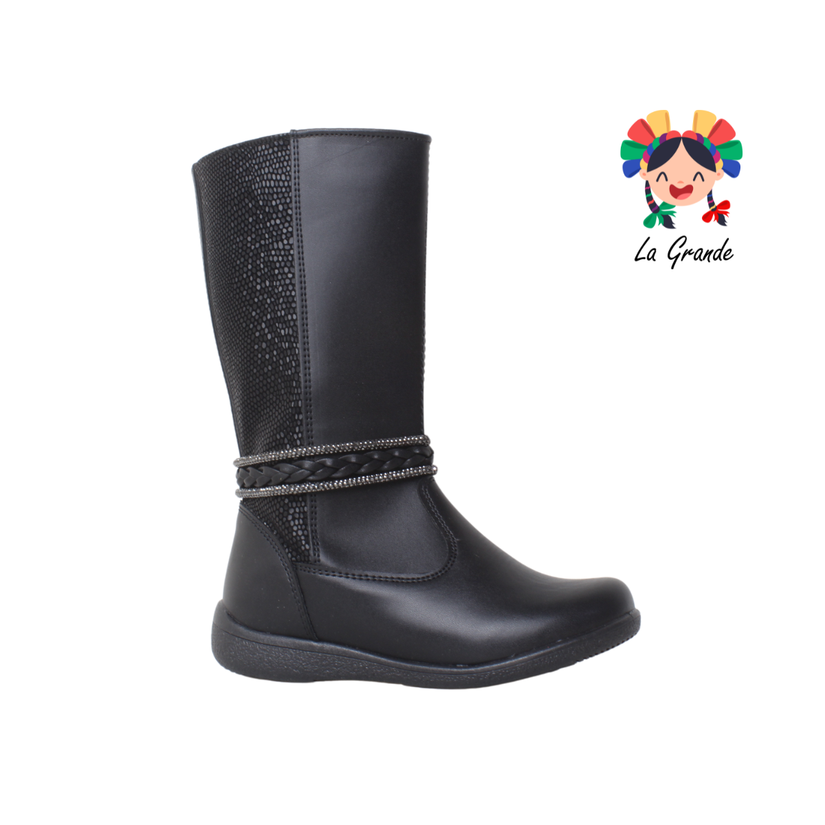 486 MIA Negro Sint Textil Bota Alta para Niña