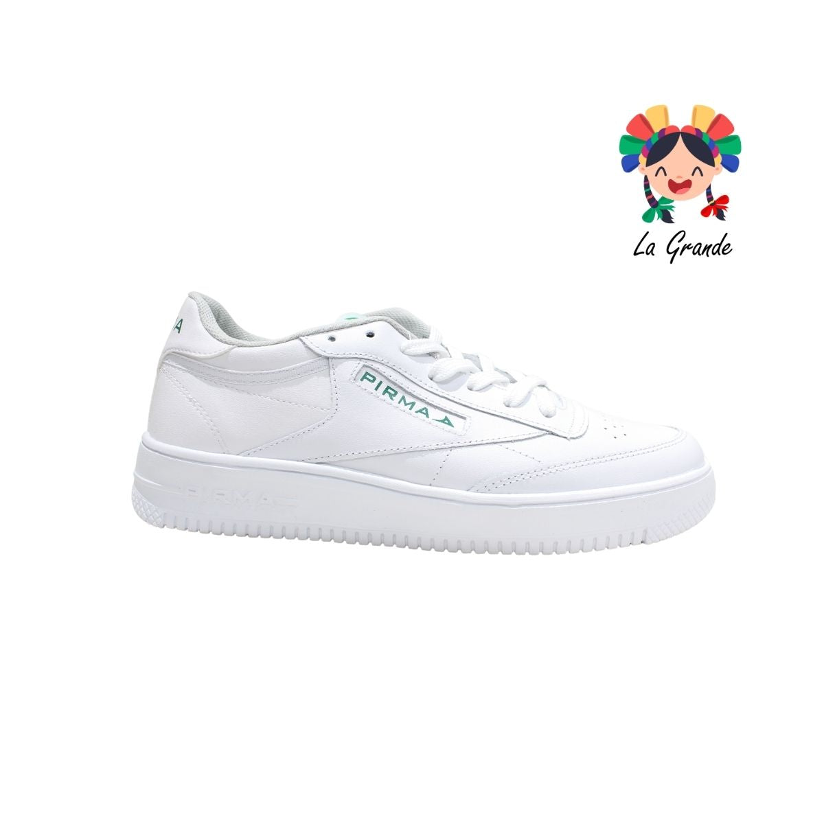 5051 PIRMA Piel Blanco Verde Tenis Choclo Original para Caballero