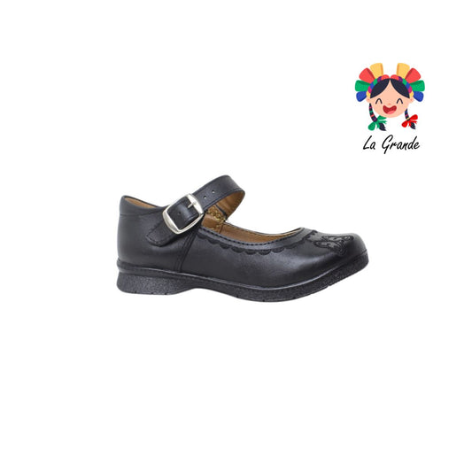 506 BRIANDA Negro Piel Zapato Escolar para Niña