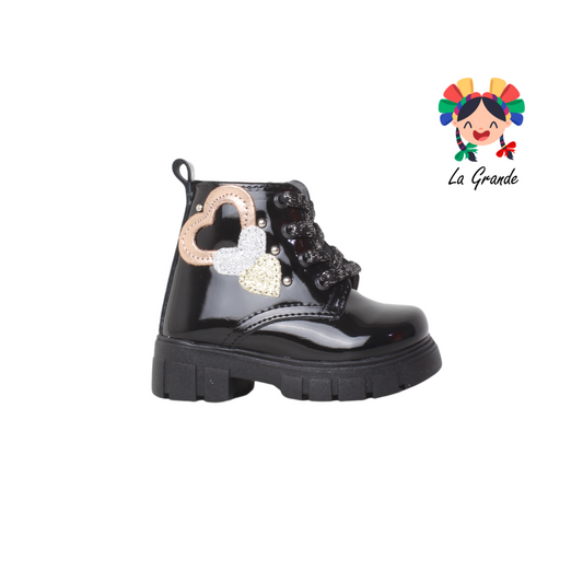 5307 PASITOS ENANOS Negro Charol Bota Casual para Bebé y Niña