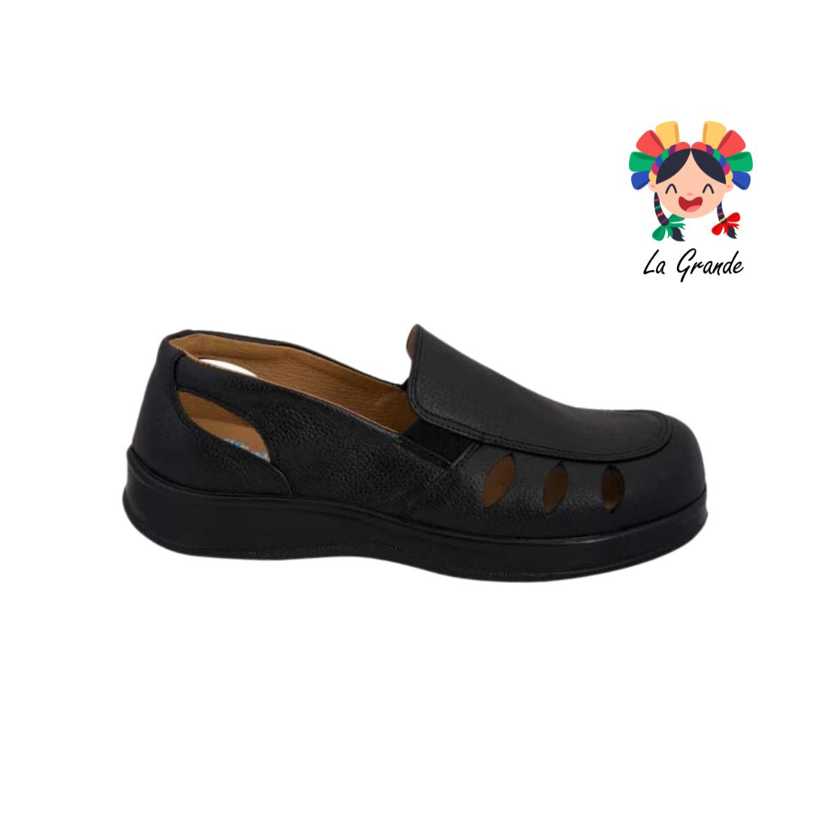 5589 BIO SHOES Negro huarache para dama triple ancho de piel