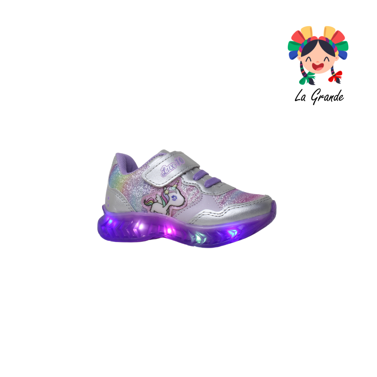 563 BF LUX-10 Plata Lila Sint tenis con Luces Casuales para Niña