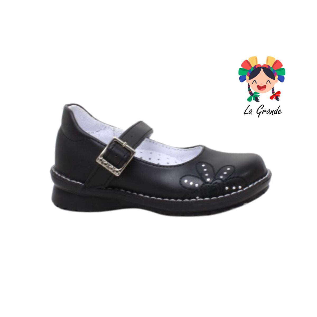 593 DOMINIQ Negro Piel Zapato Escolar  Para Niña