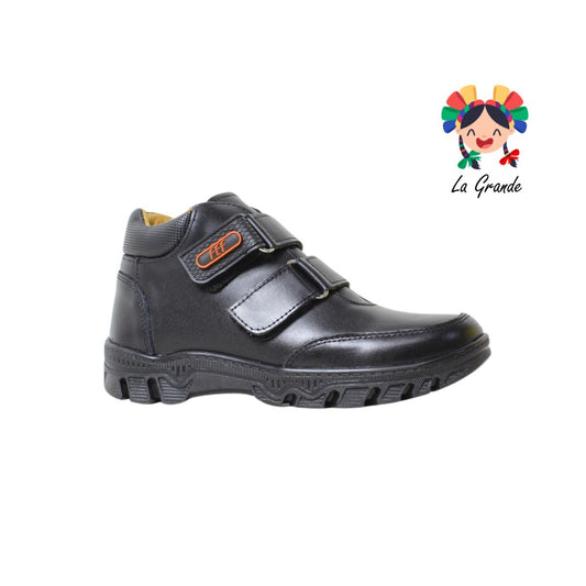 6004 FEF Negro Piel Zapato Escolar tipo bota para Joven