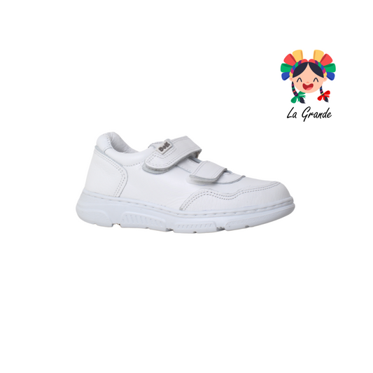 6322 DOGI Blanco Blanco Piel Tenis Escolar Choclo para Niña, Niño, Dama y Joven