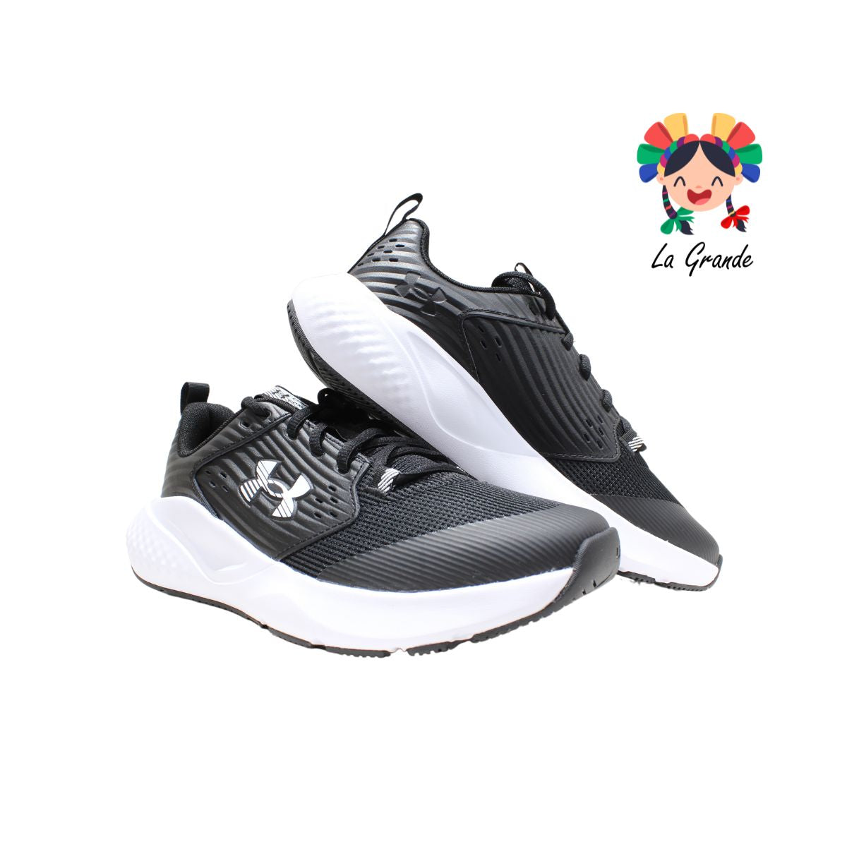 7004 UNDER ARMOUR Negro Blanco Tenis Importados Originales para Dama y Joven