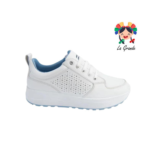 7205 FLEXI Blanco azul cielo tenis de piel para dama