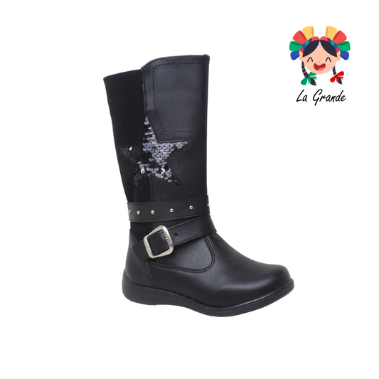 738 LADY FLORES Negro Bota Larga Niña Infantil