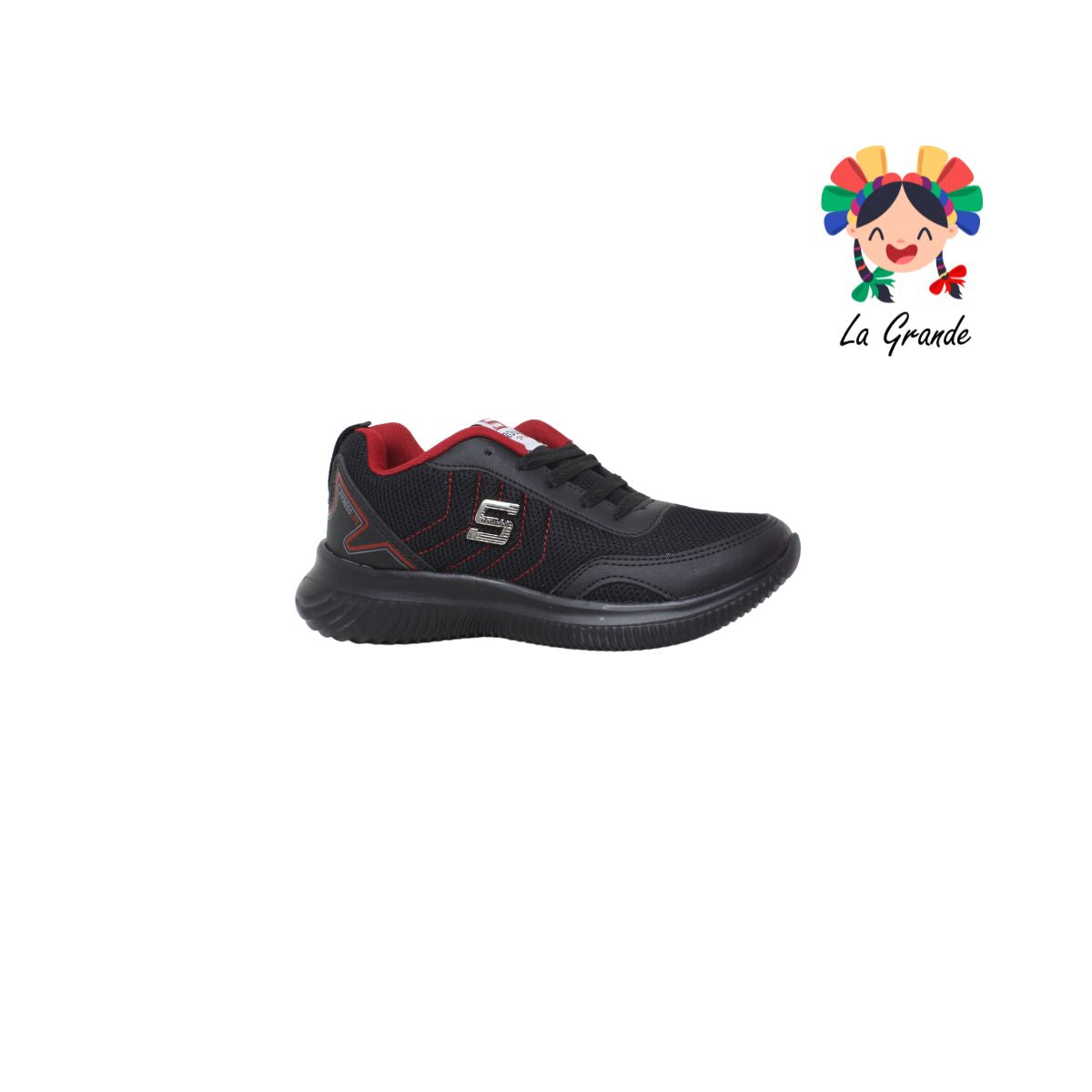 744 ROUSS Negro Rojo Tenis Running Choclo para Joven y Dama