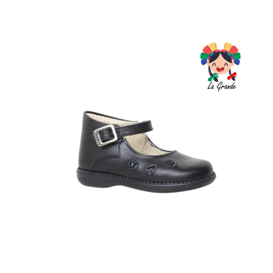 745 DOGI negro Zapato de niña escolar con corazones