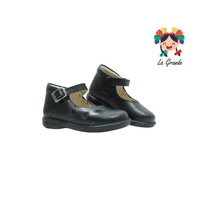 745 DOGI negro Zapato de niña escolar con corazones