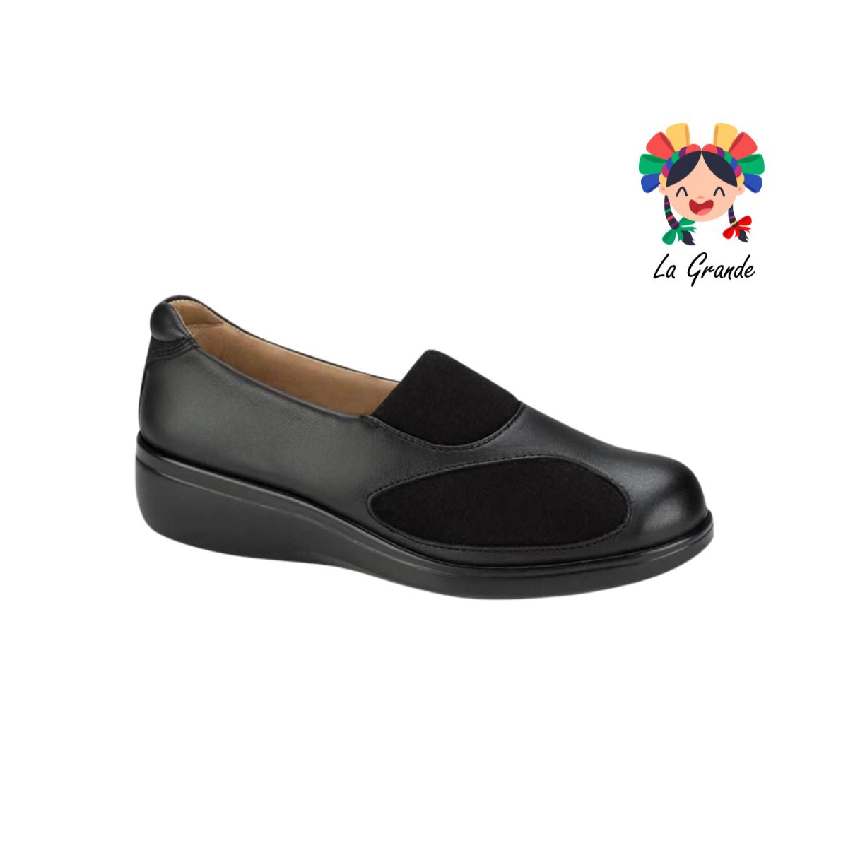 7530 BIO SHOES Negro zapato tipo mocasín dama triple ancho de piel