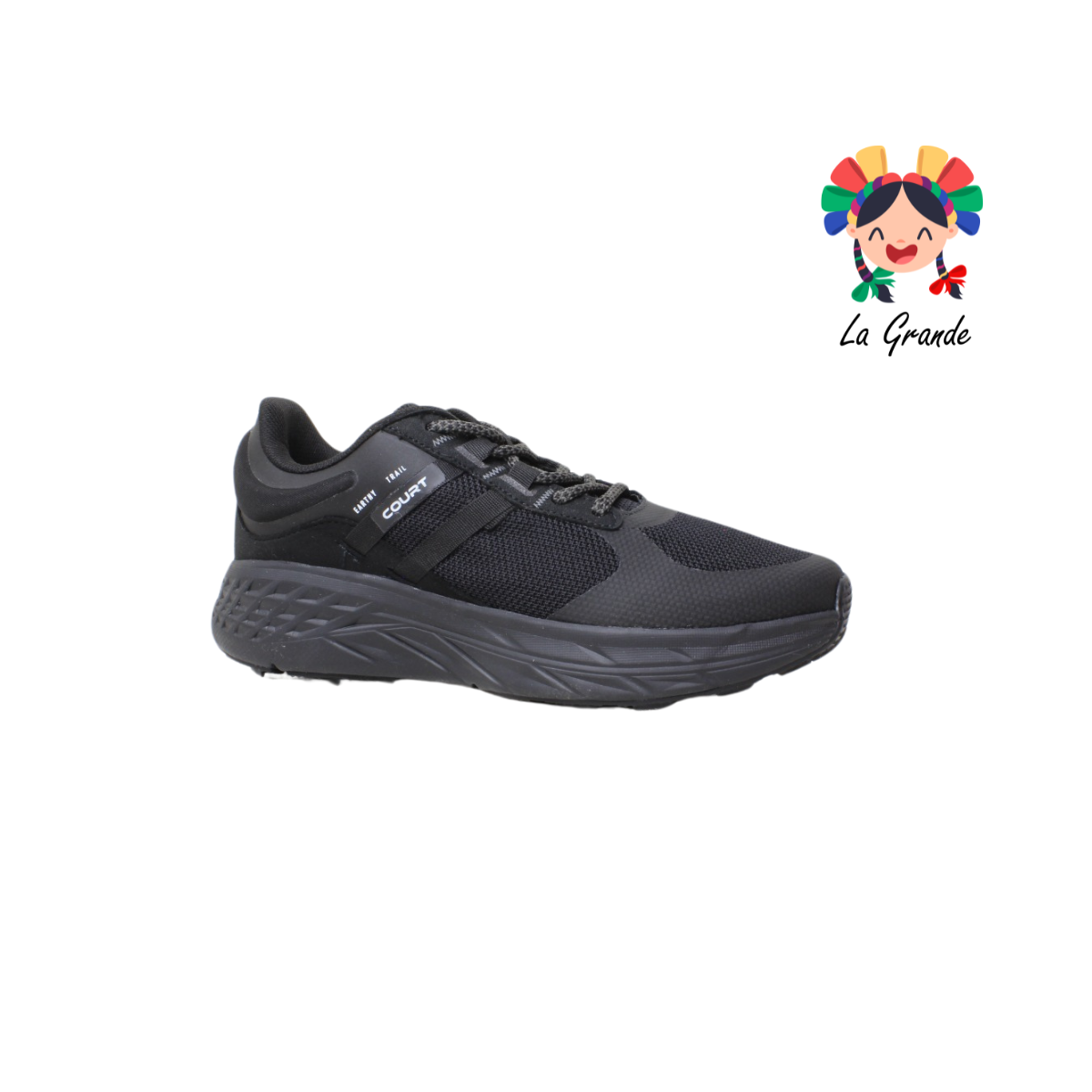 7691TC COURT Negro Negro Textil Tenis Choclo Deportivos para Dama, Joven y Caballero