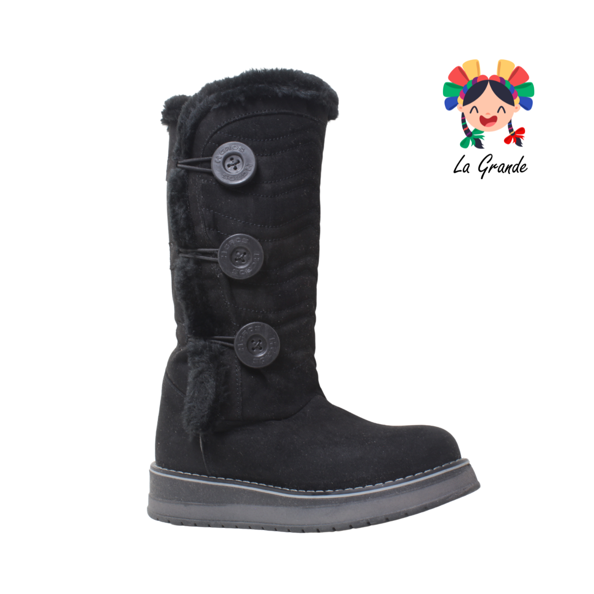 816 H-GROSS Negro Bota Alta con Botones para Niña y Dama