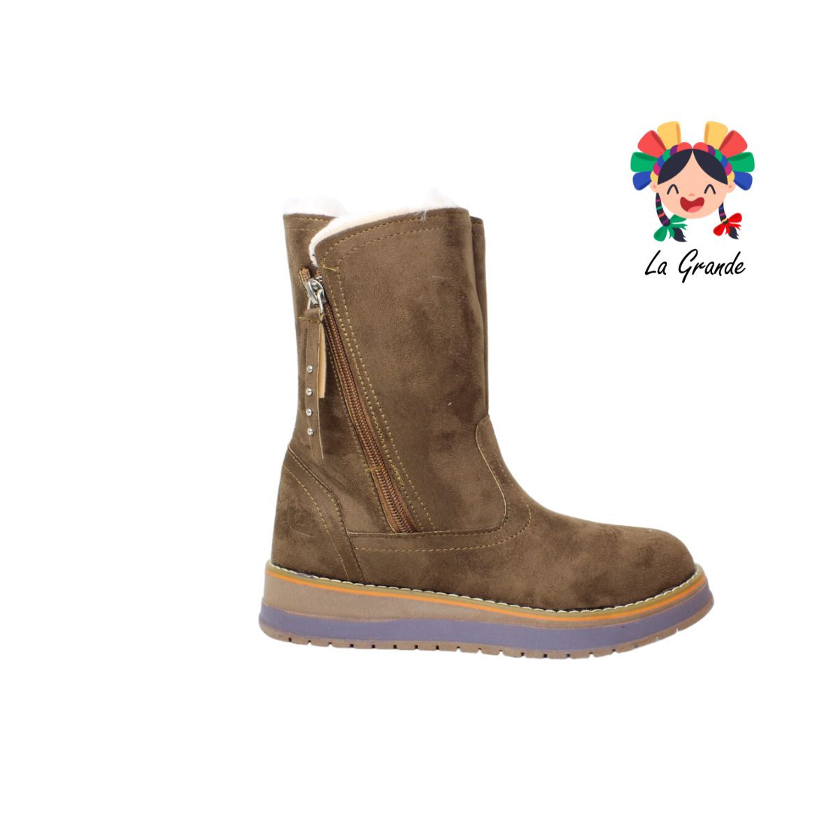 820 H-GROSS Madera Textil Café Bota Casual Afelpada para Niña y Dama