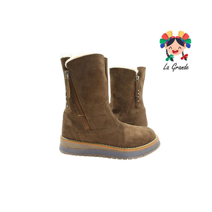 820 H-GROSS Madera Textil Café Bota Casual Afelpada para Niña y Dama