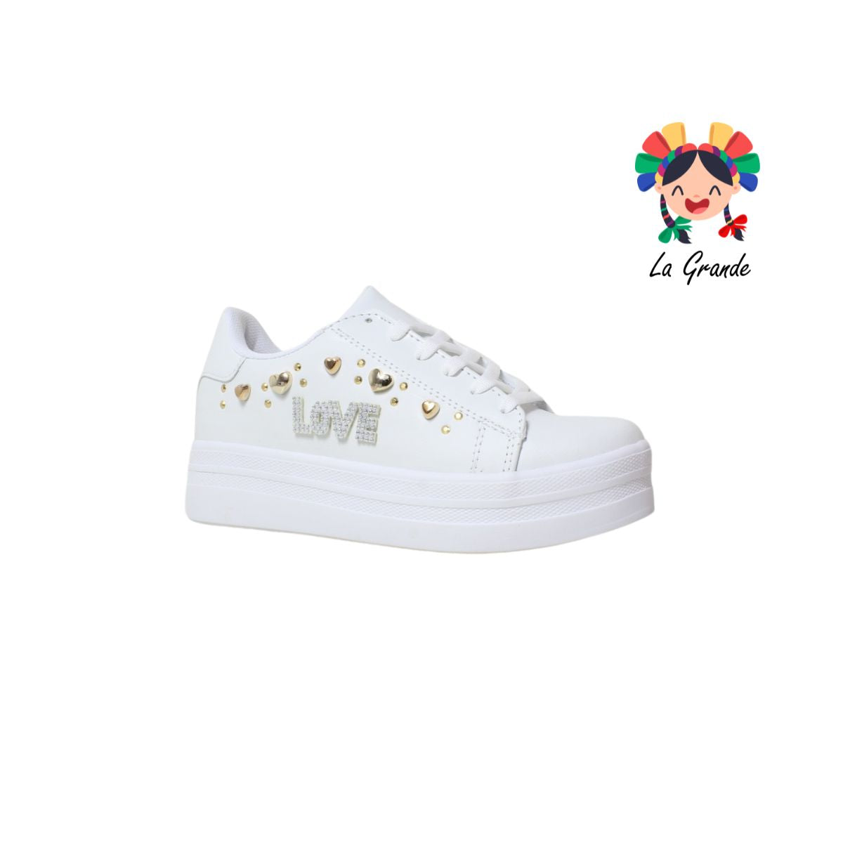 840 CHAMPS Blanco Oro Tornasol Love  tenis casuales para Dama