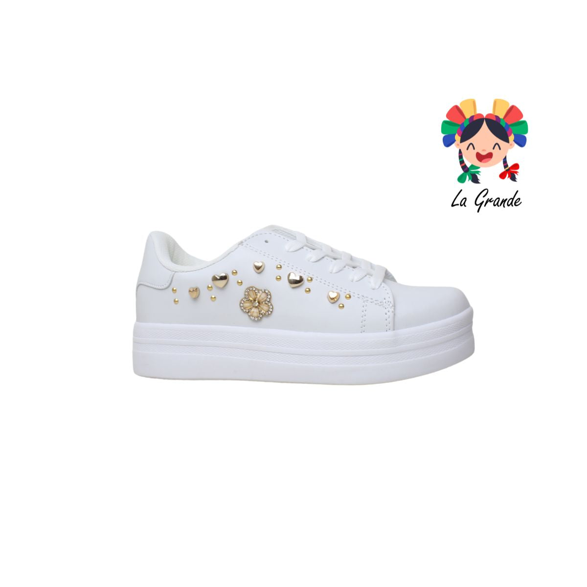 840 CHAMPS Blanco Flor Oro tenis casuales para dama