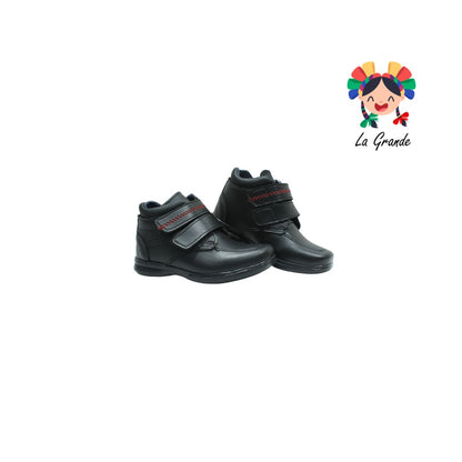 905 ECOLINE Negro Sintético Zapato Tipo Bota Escolar para Niño