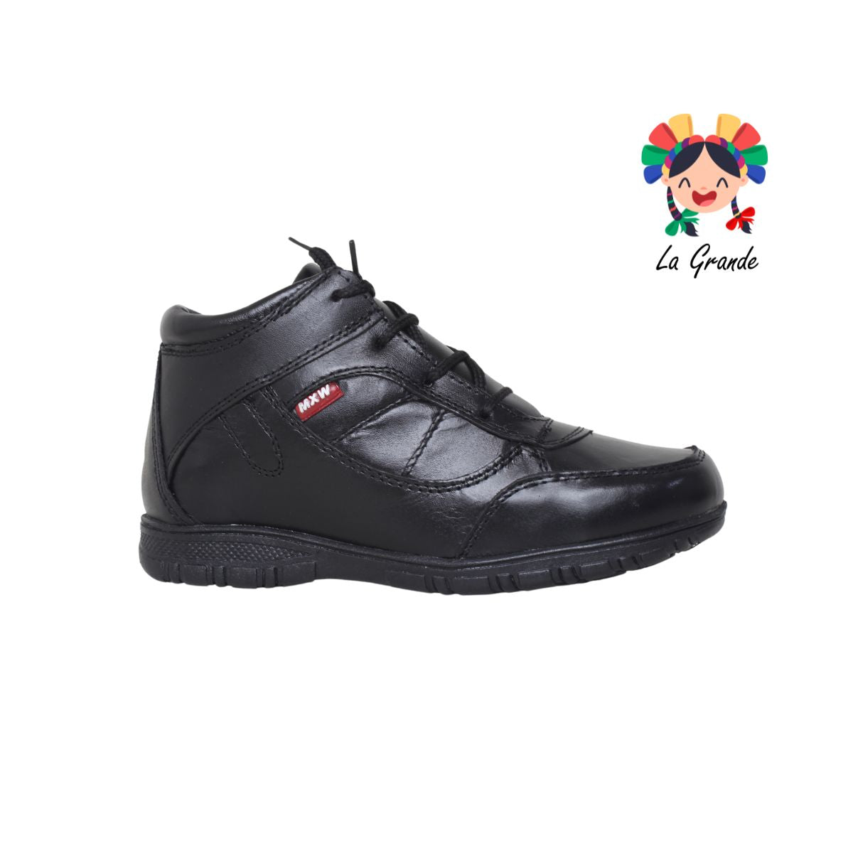 911 MAXI WELL Negro Zapato Bota de piel escolar infantil y para joven